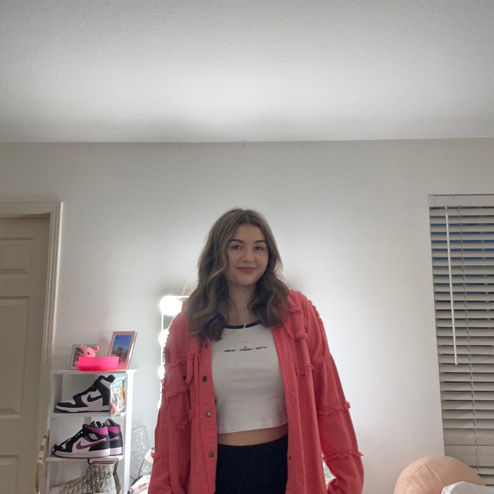 Rock and roll oversized pink jean jacket!